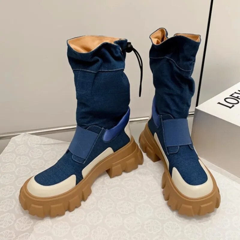 Women Cowboy Boots Platform Boots Women High Top Designer Women's Shoes Sports New Fall Winter 2024 Fashion Ankle Boots Jeans