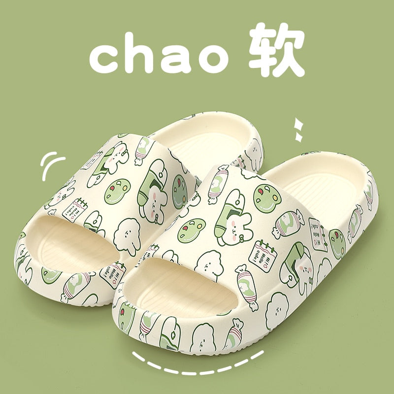 Solid Bear Slippers Cartoon Graffiti Shoes Women Summer Flip-Flops Beach Sandals Thick Platform Soft Cozy Casual Home Slippers 5611g