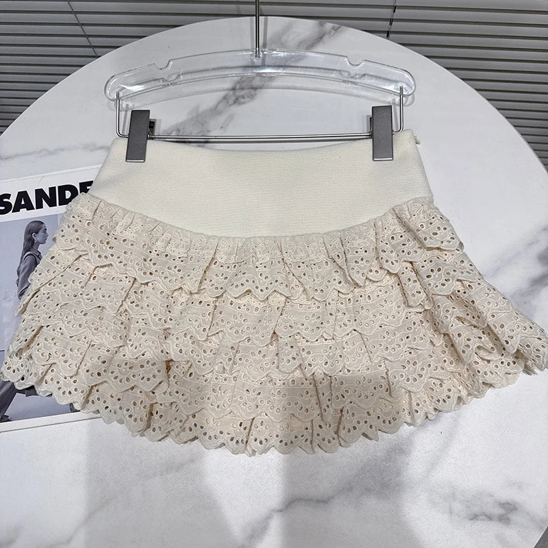 Winter New Sweet Multi-layer Skirt Thickened Wool Short Skirt For Women Solid Color Cake Mini Skirts Female 11A07923