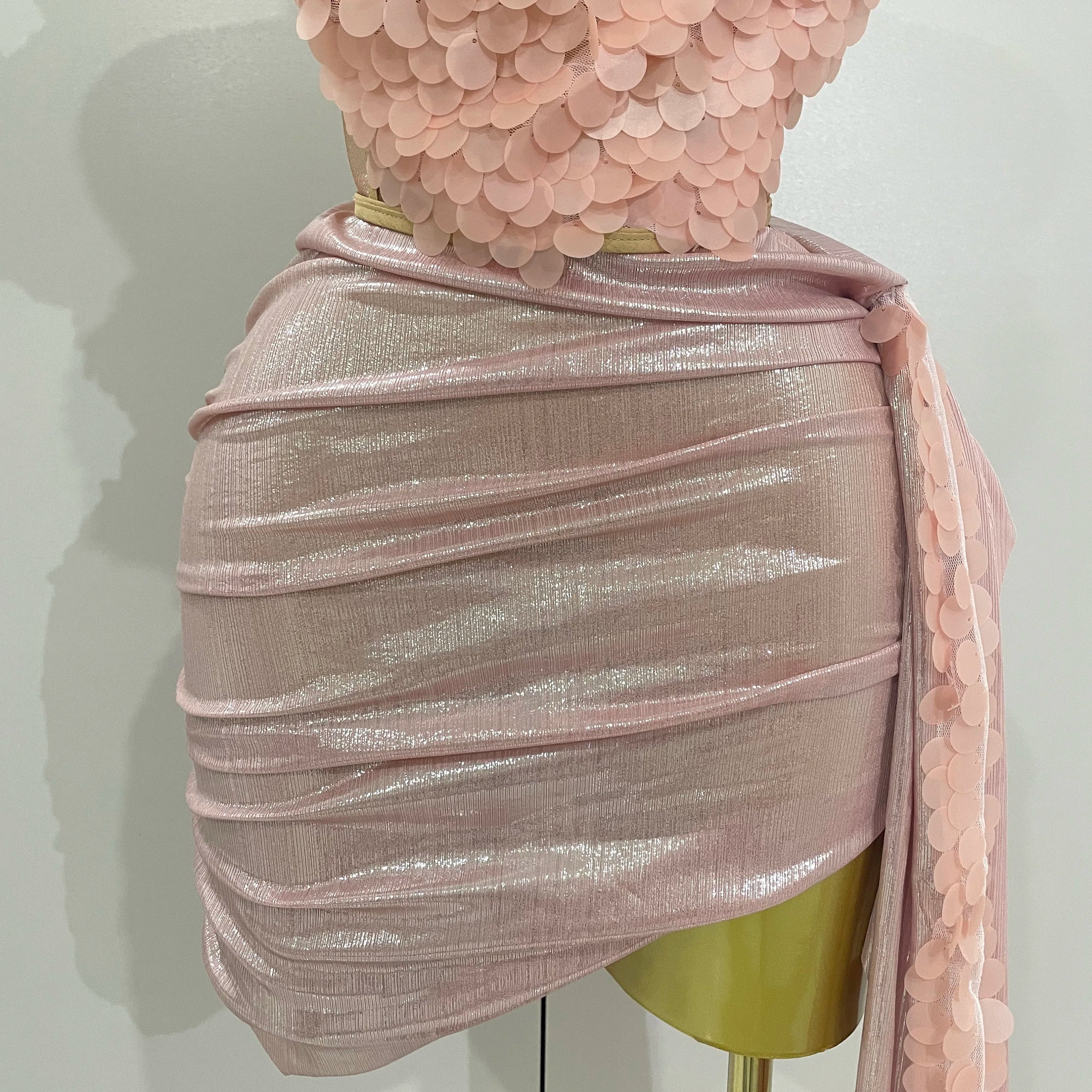 2025New Sexy Pink Sequin Strapless 2 Pieces Bodycon Mini Dress Women Celebrate Birthday Party Bar Singer Nightclub Stage Costume