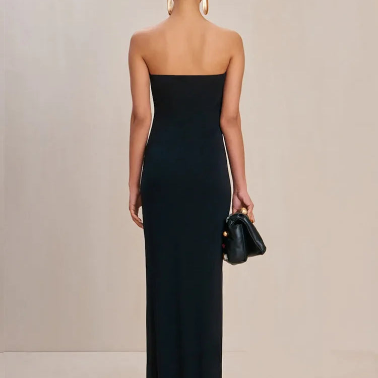 Ladies Women Celebrity Sexy Strapless Backless Black Maxi Long Bodycon Bandage Dress 2025 Elegant Evening Club Party Outfit