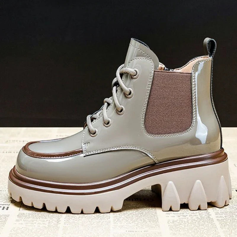 Punk Style Combat Platform Female Ankle Boots Chunky Elastic with Laces Lace-up Booties Footwear Short Shoes for Women New