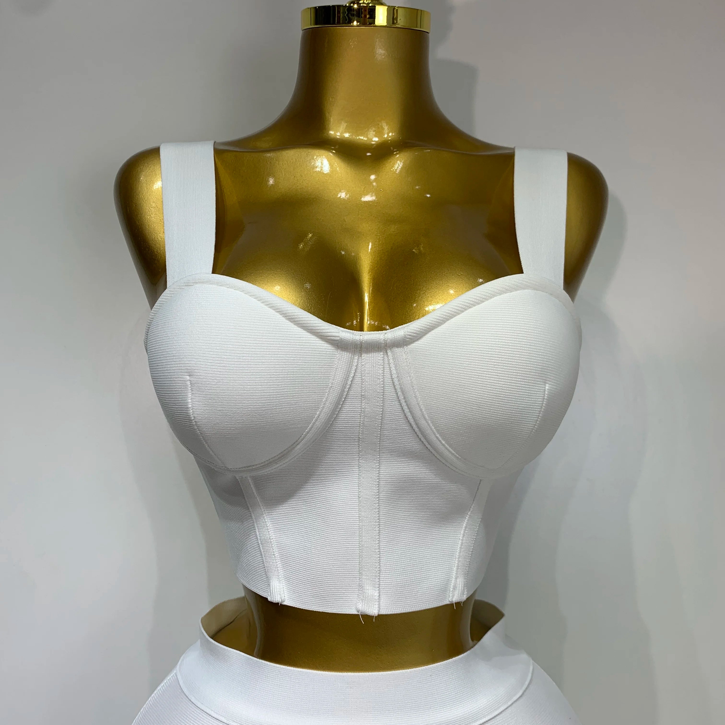 Women Sexy Top Short Skirt Bodycon Bandage Two Pieces Sets White Black 2025 Evening Party Luxury Birthday Outfit Nightclub Suits