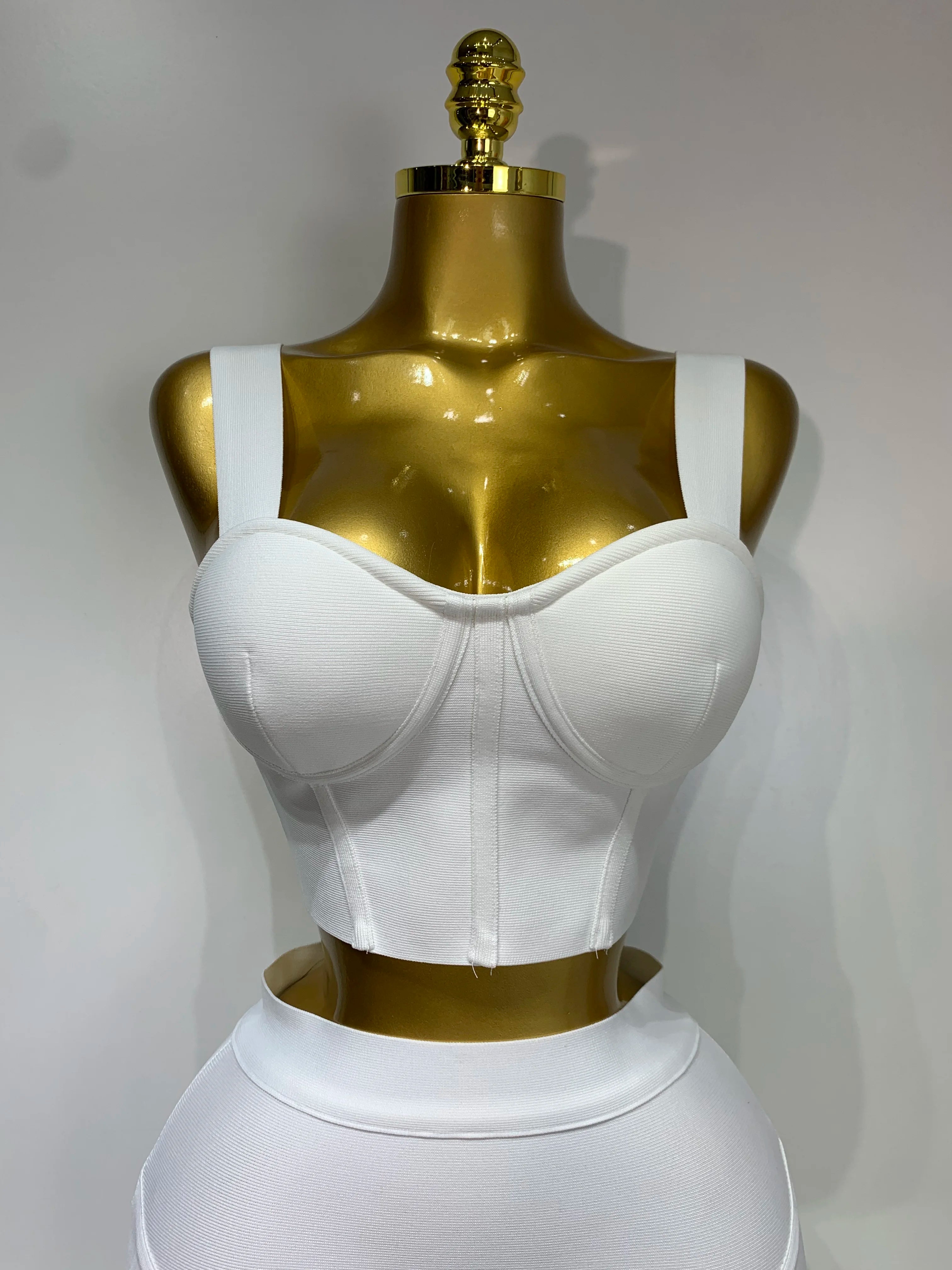 Women Sexy Top Short Skirt Bodycon Bandage Two Pieces Sets White Black 2025 Evening Party Luxury Birthday Outfit Nightclub Suits