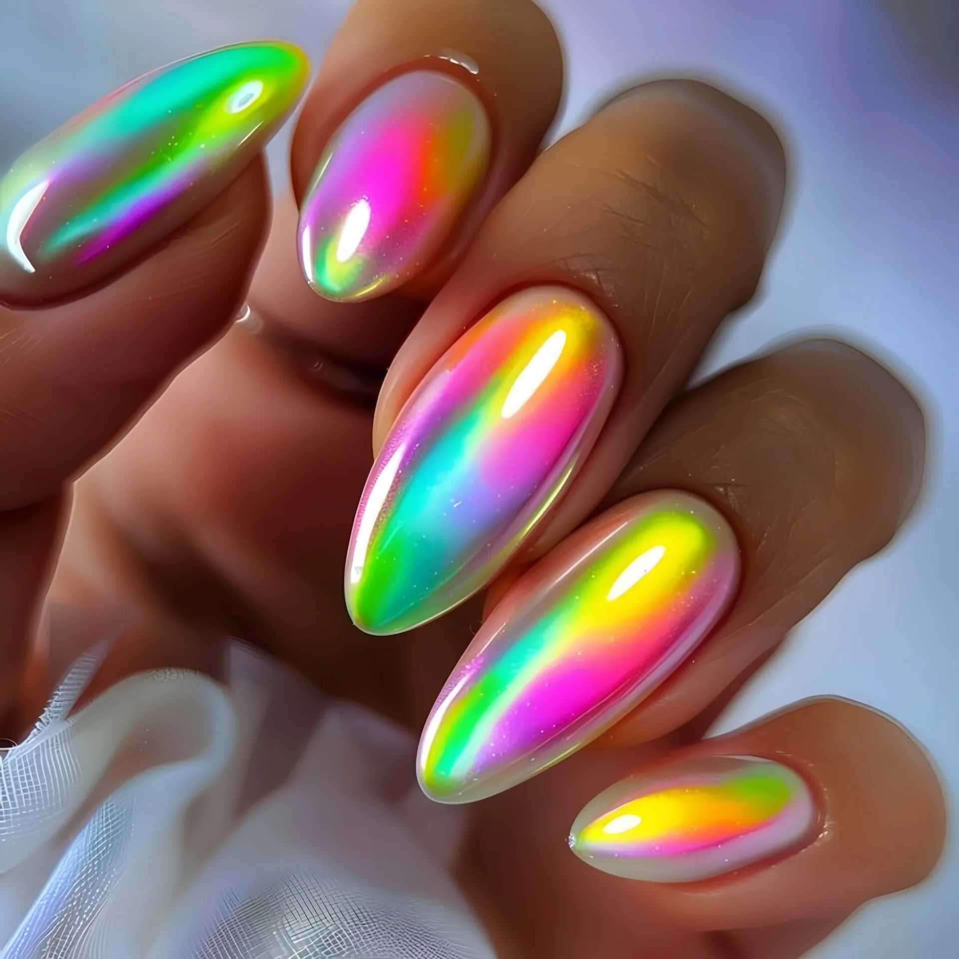 24pcs/set Medium long fake nails for women girls Y2K gradient purple blue yellow green square almond tips press on false nails 2690