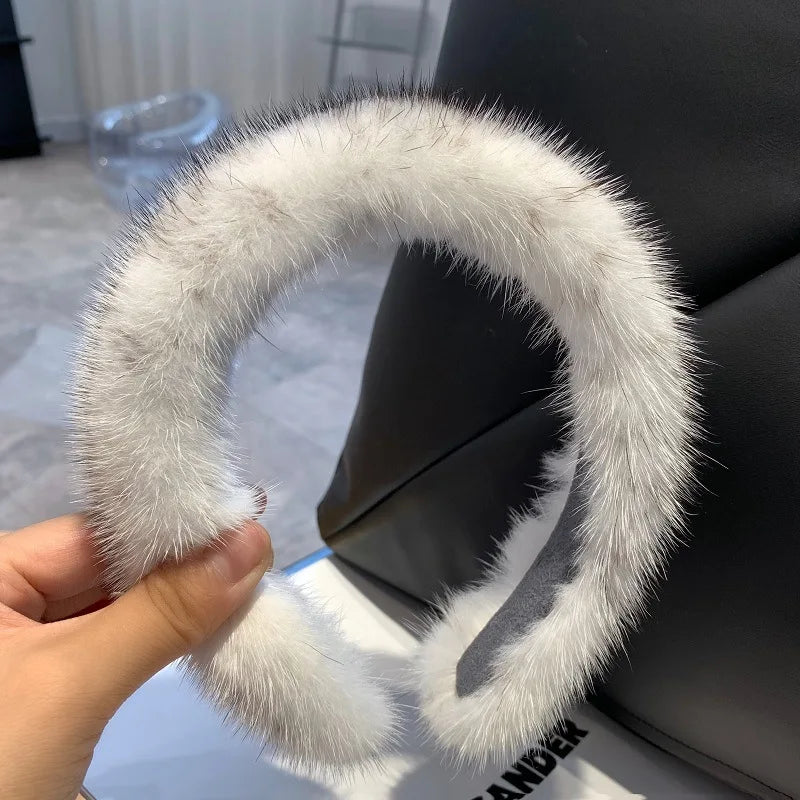 Hot Sale Women Luxury winter 100% Real Mink Fur Headbands Real Fur Hair Band Lady Fashion Hair Hoop Furry Gift cross mink white