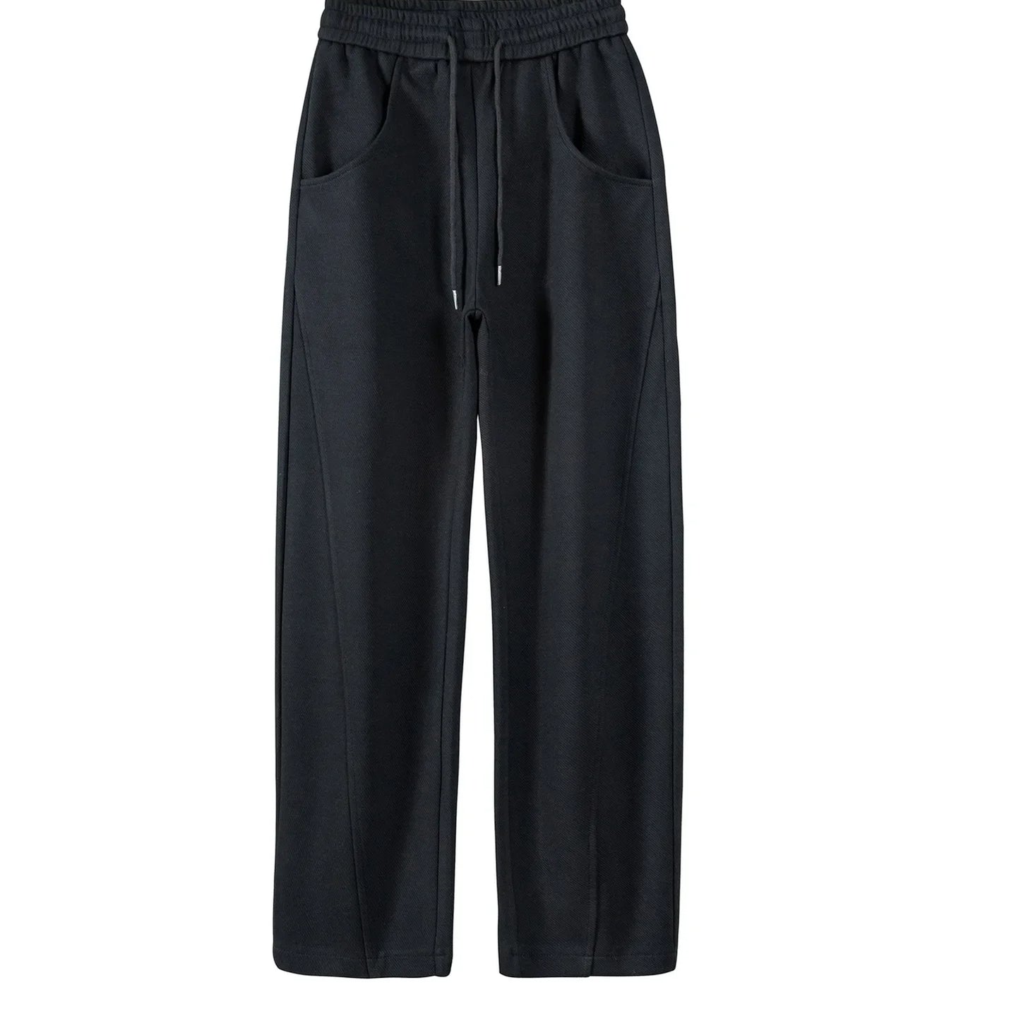 Leisure sanitary pants, feminine temperament, versatile for commuting, fashionable elastic waist pocket, straight tube black