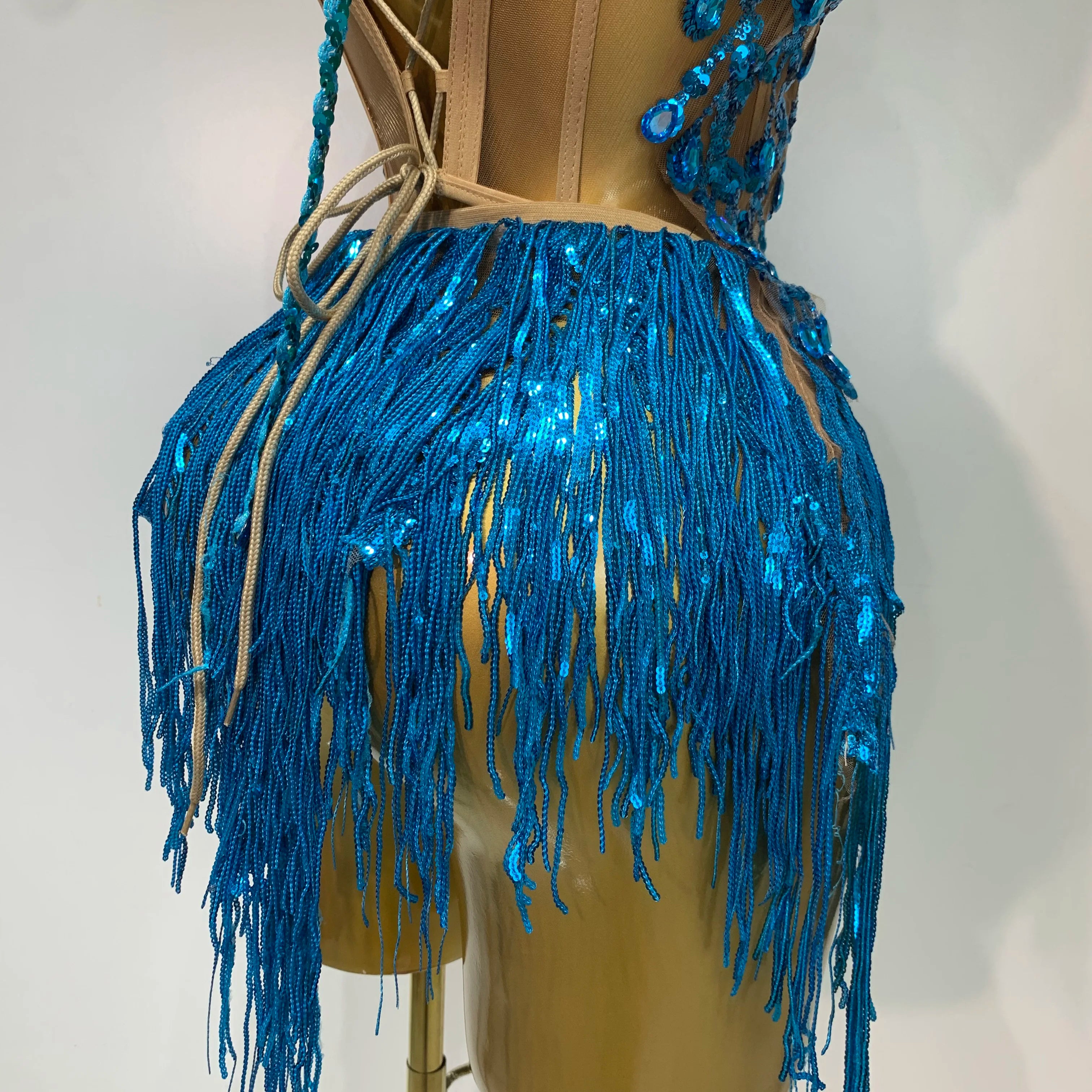 Women Sexy Shinning Rhinestone Tassels Two Pieces Set Nightclub Evening Party Birthday Bar Dancer Performance Stage Costume