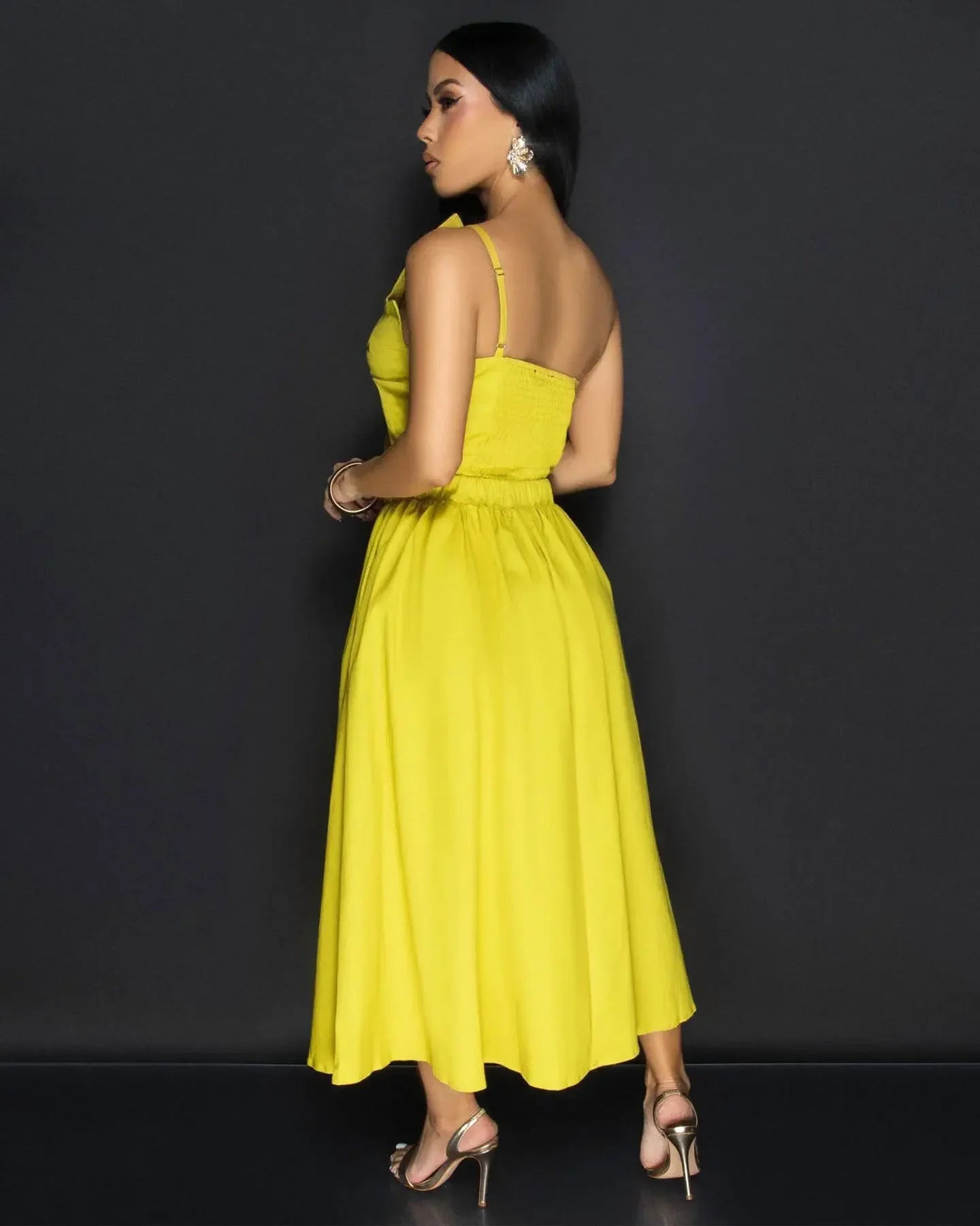 Women Big Petal Front Strapless Midi Long Dress 2024 Summer Street Vestidos Sexy Party Evening Chic Big Swing Dresses