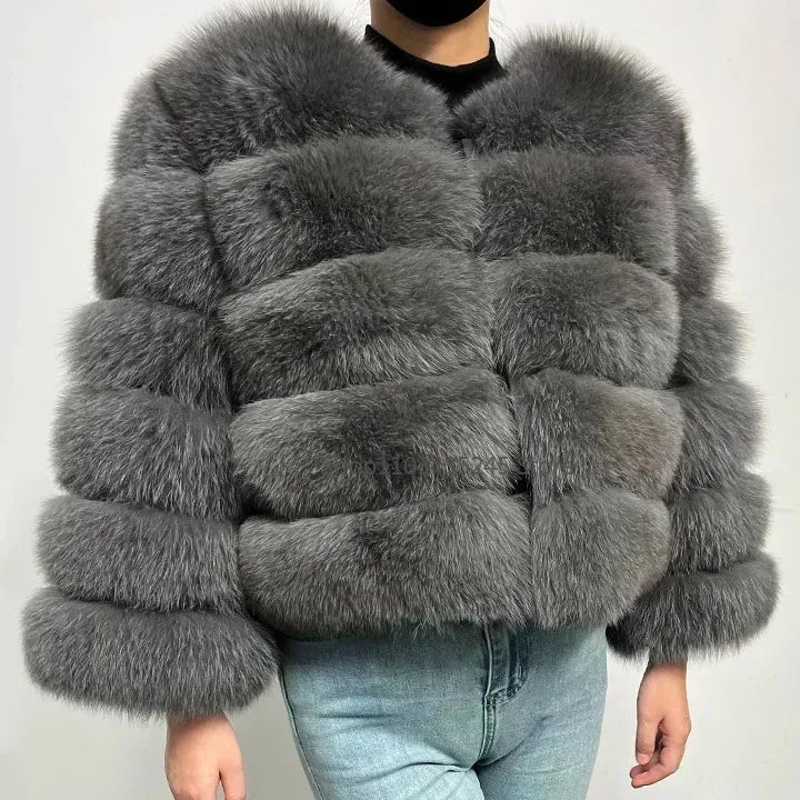 Women's Fashion Faux Fur Coat Super Hot Autumn Winter Women Short Faux Fox Fur Fluffy Jacket High Quality 5xl Ladies Furry Coats Smoke gray