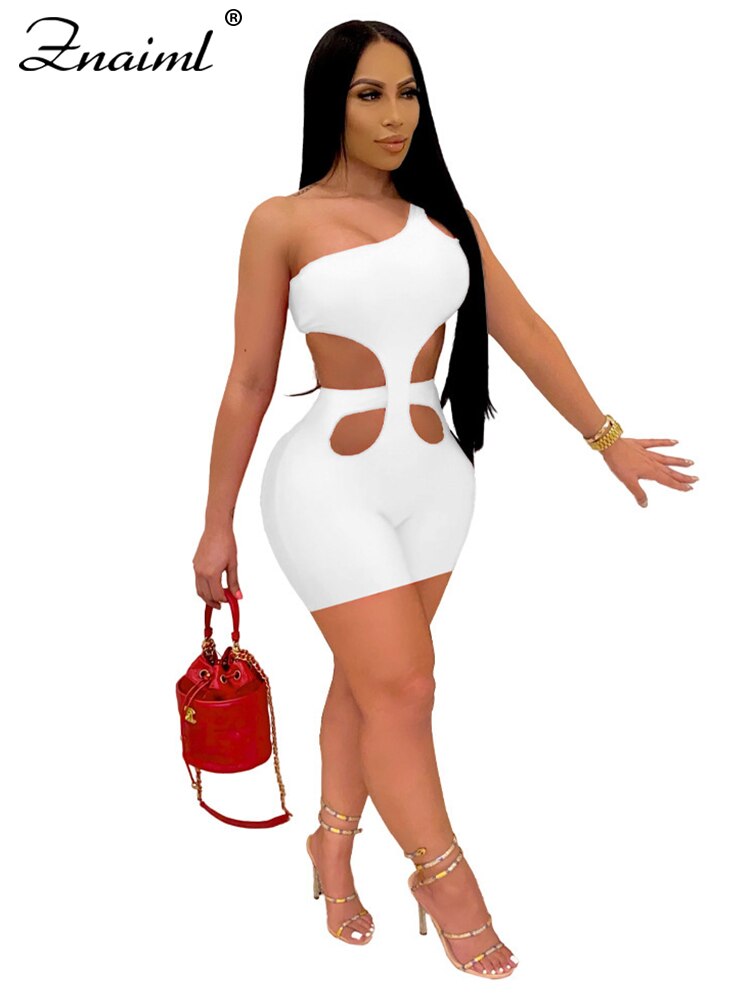 Znaiml 2024 One Shoulder Piece Rompers Playsuit Outfits Overalls for Women Clothing Summer Short Jumpsuit Monos Sexy Mujer White