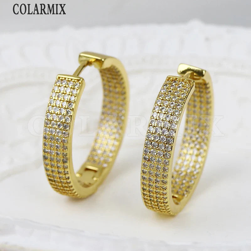 5 Pairs Classic Hoop Earrings Pave Zircon Gold Elegant Lovely Women Jewelry Party Gift 30960