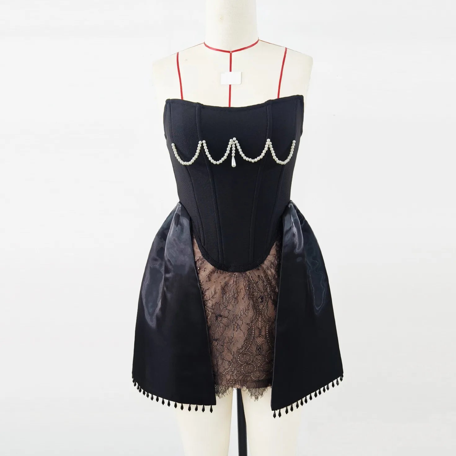 Black White Color Women Sexy Strapless Shinning Diamond Lace A-line Mini Dress Birthday Party Cute Girls'Phot Shoot Dress