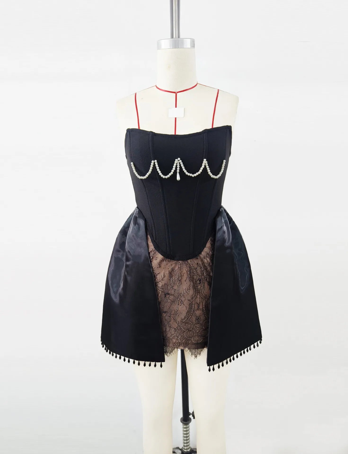 Black White Color Women Sexy Strapless Shinning Diamond Lace A-line Mini Dress Birthday Party Cute Girls'Phot Shoot Dress