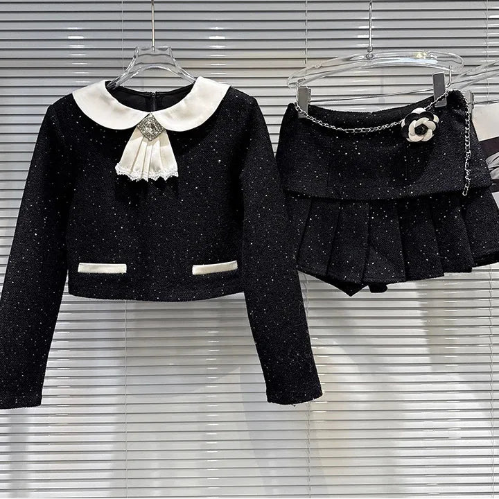 Winter Fashion Back Zipper Design Contrast Color Short Tops For Women Chain Cake Skirt Female 11A07648