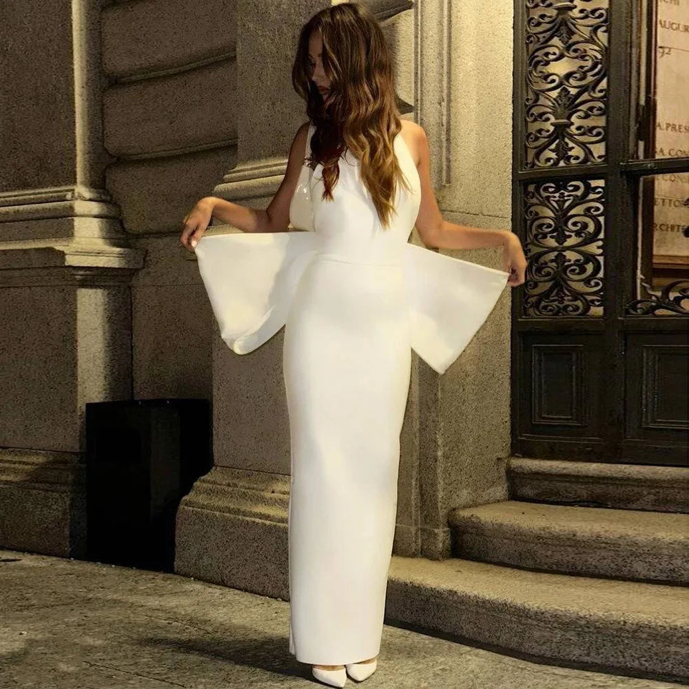 White Red Color Women Sexy Off the Shoulder Big Bow Bodycon Long Bandage Dress Celebrate Fashion Evening Party Cocktail Dress