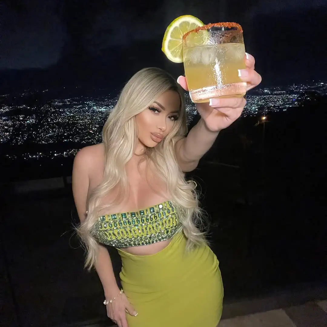 2025 Shining Diamonds Sexy Hollow Strapless Sheath Green Bandage Mini Dress Fashion Woman Party Dress Music Festival Outfit