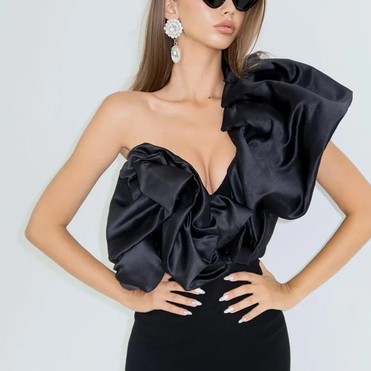 New Women Sexy One Shoulder Ruffles Black Maxi Long Bodycon Bandage Dress 2024 Elegant Evening Club Party Dress