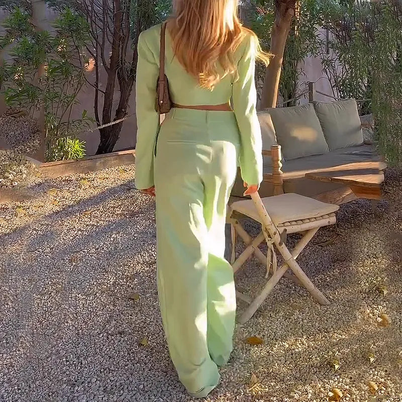 Women Two Piece Set Fashion Lapel Long Sleeve Single Raw Button Top Casual Loose Pants The Suit Sets High Streetwear