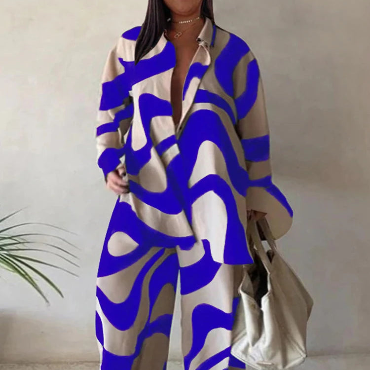 2 Piece Sets Outfits Loose T-shirt Long Pants Casual Elegant Woman Sets Female Fashion Suits Plus Size Dropshipping Wholesale Blue