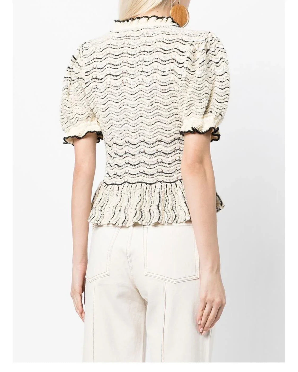 spring and summer new style. Contrast lace knit short-sleeved top