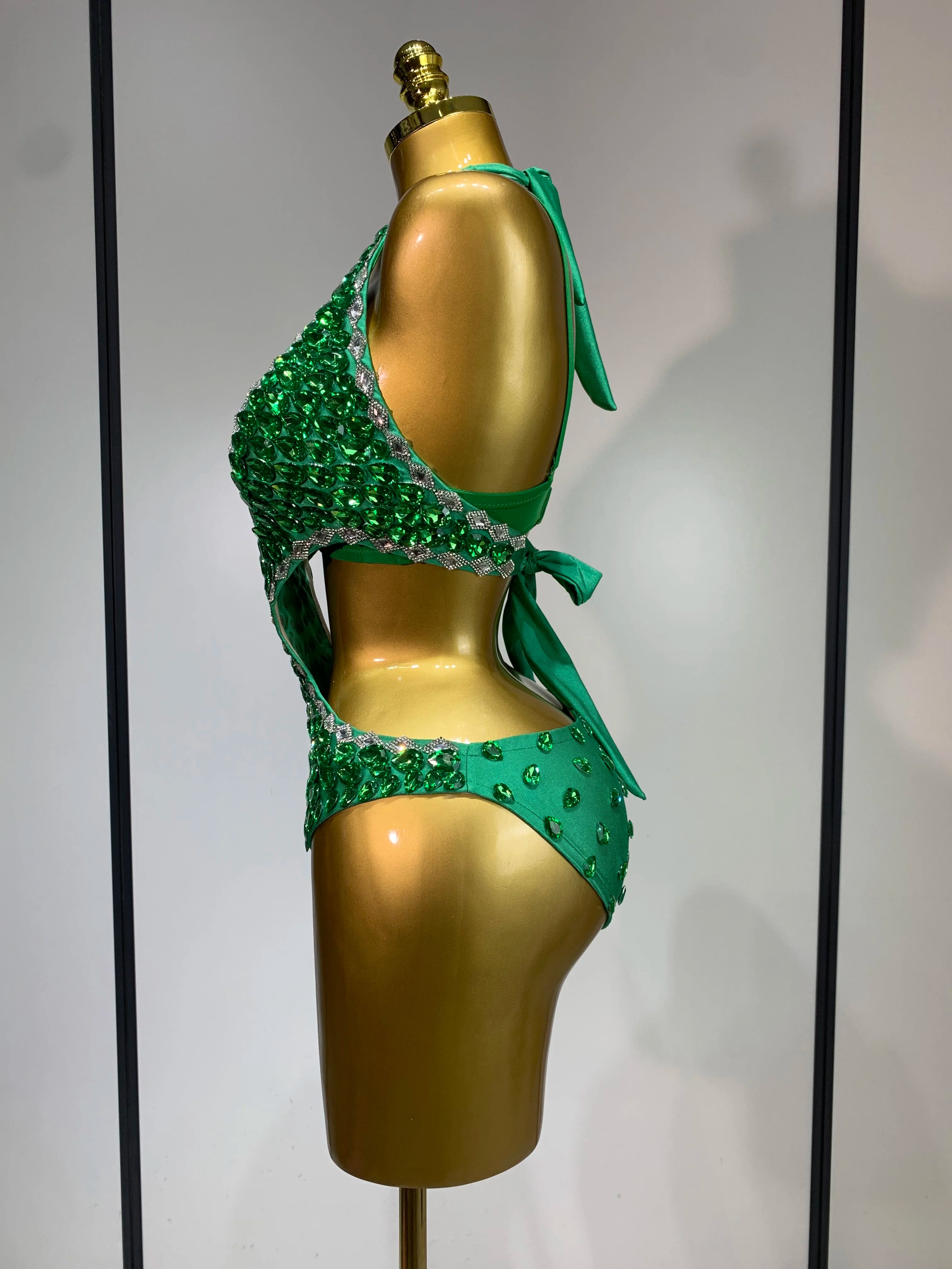 Women Luxury Rhinestone Bra Bodysuits Two Piece Set Female Singer DJ DS Dance Stage Performance Photo Shoot Club Party Outfit