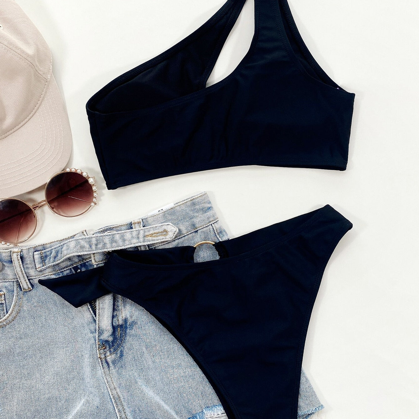 Push Up Bikinis Solid One-shoulder Swimsuit - Conjunto Biquinis Feminino Trajes De Baño Mujer