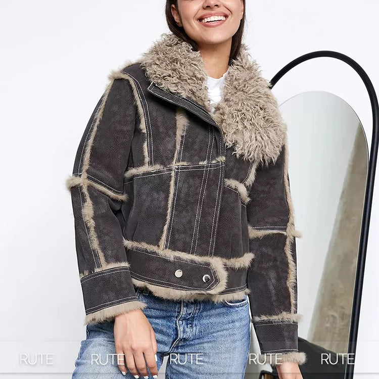 fur coat women winter 2024 Sheepskin Fabric Sheepskin O-Neck Rabbit fur lining Short jacket Fashionable luxury Women's clothing