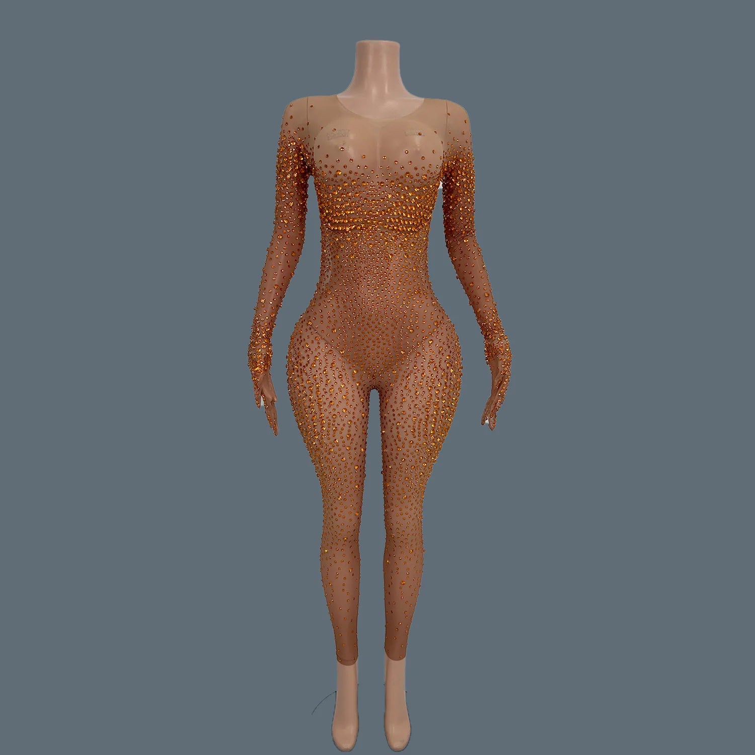 High Street Rhinestones Jumpsuit for Women Luxury Performance Dance Costume Sexy Celebrate Nightclub Party Outfit Tiaotiaotang Orange One Size