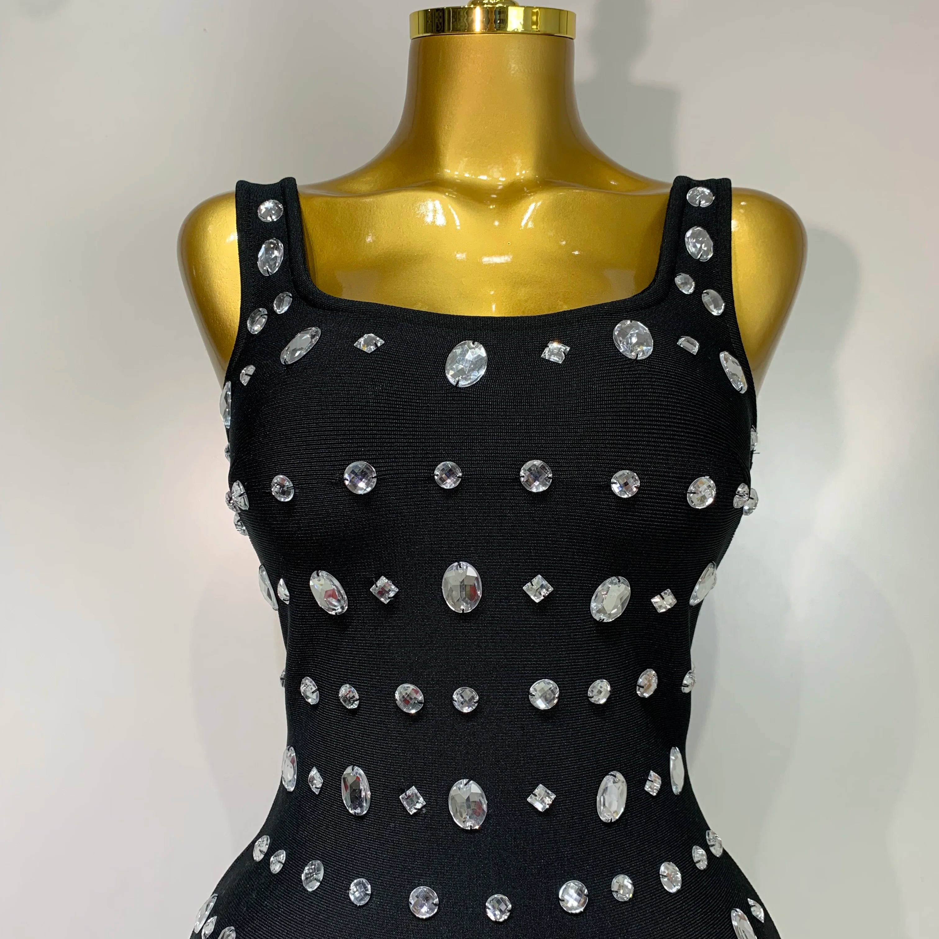 Newest 2025 Fashion Designer Women's Rhinestone Beaded Elastic Bodycon Bandage Maxi Long Dress Elegant Luxury Birthday Outfit