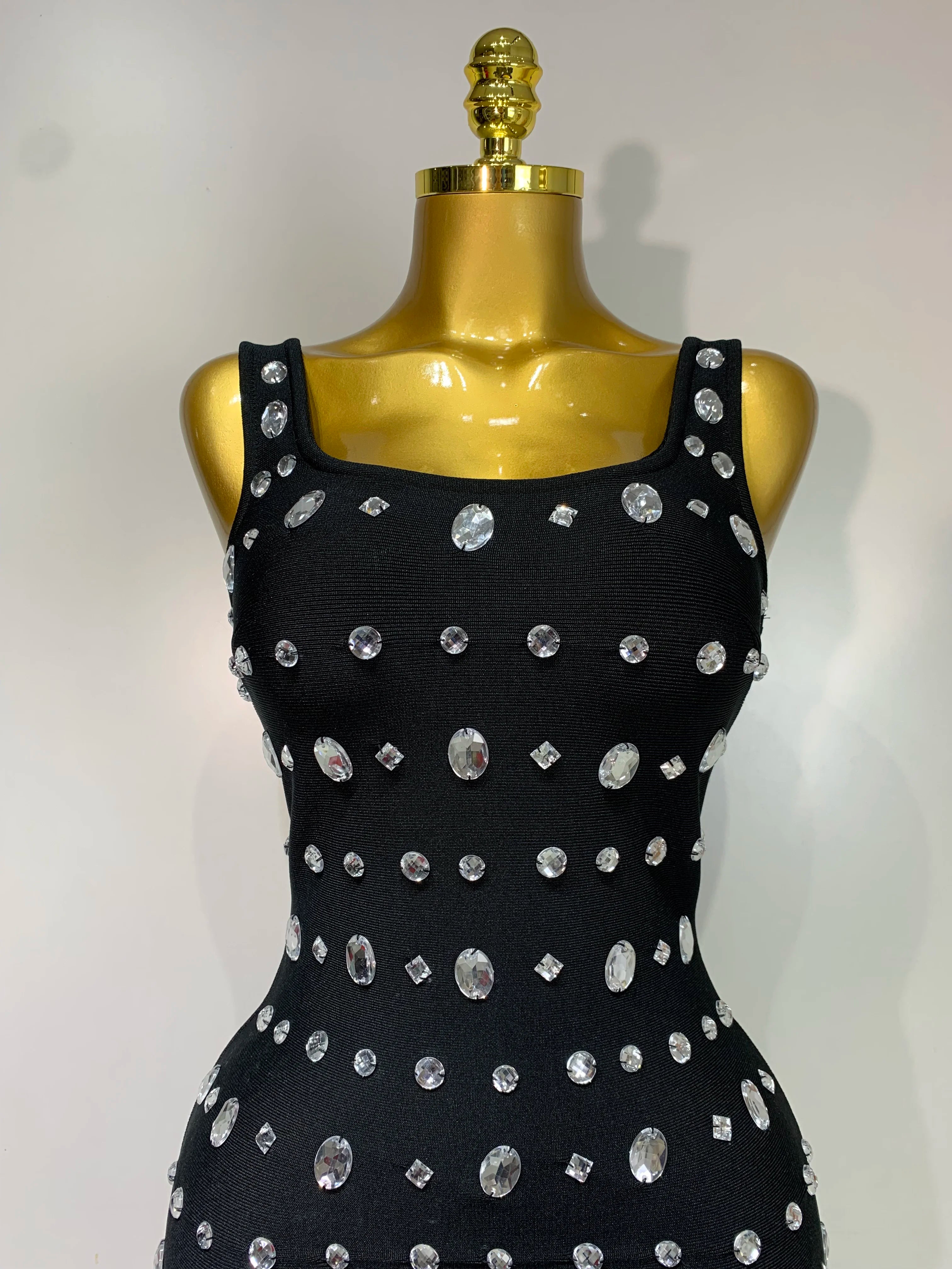 Newest 2025 Fashion Designer Women's Rhinestone Beaded Elastic Bodycon Bandage Maxi Long Dress Elegant Luxury Birthday Outfit