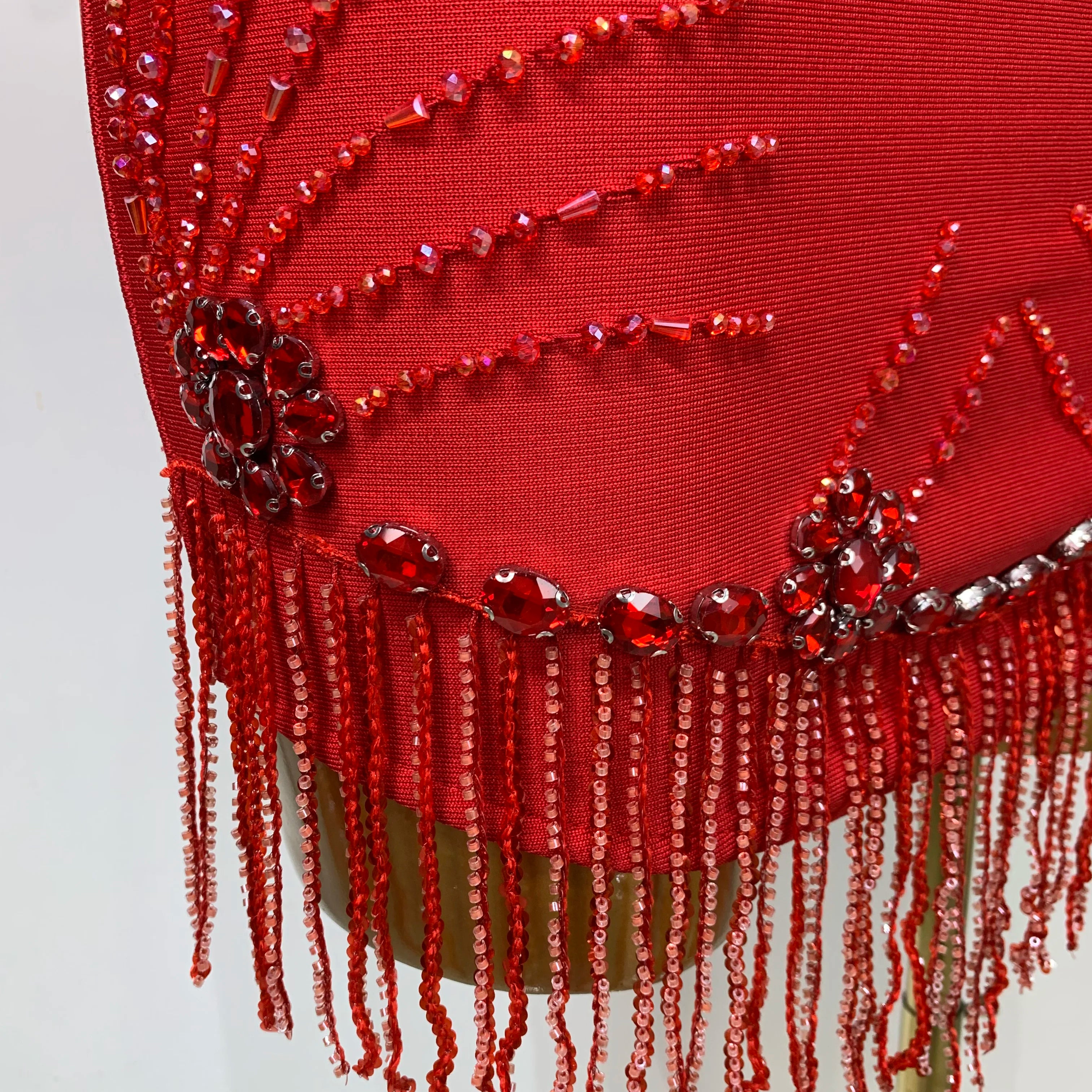 Women Sexy Sleeveless Bandage Dresses Fashion Beading Tassel Clothes Club Evening Party Birthday Elegant Bodycon Dresses