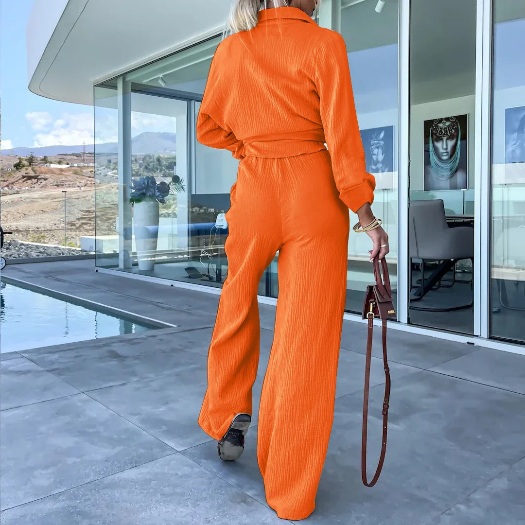 Solid Color Casual Loose Pants Sets For Women 2024 Elegant Autumn Women's Two Pieces Suit Full Trouser Set Female Outfit Clothes