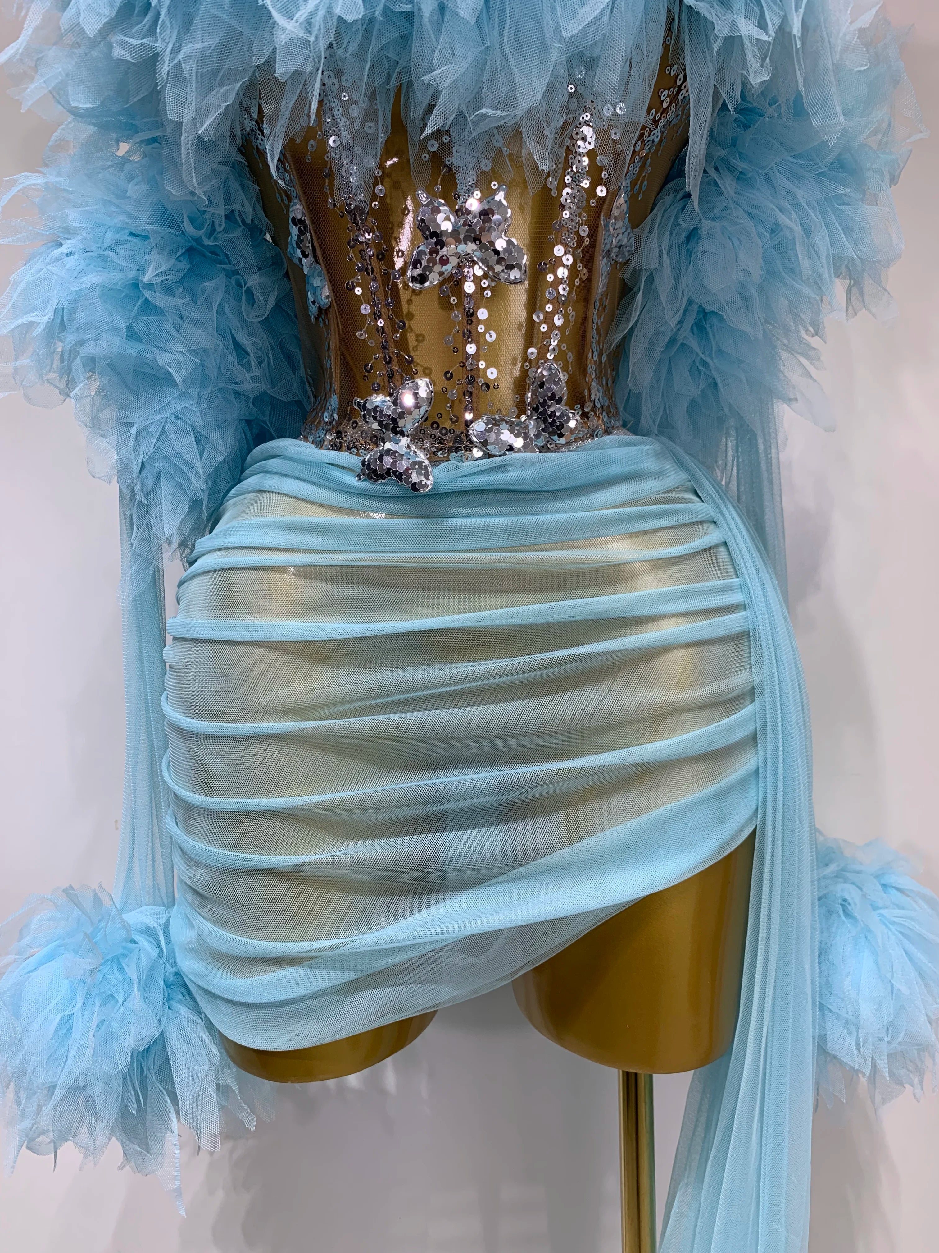 Women Sexy Backless Mesh Transparent Three Pieces Set Performance Dance Costume Nightclub Birthday Photo Shoot Stage Outfit