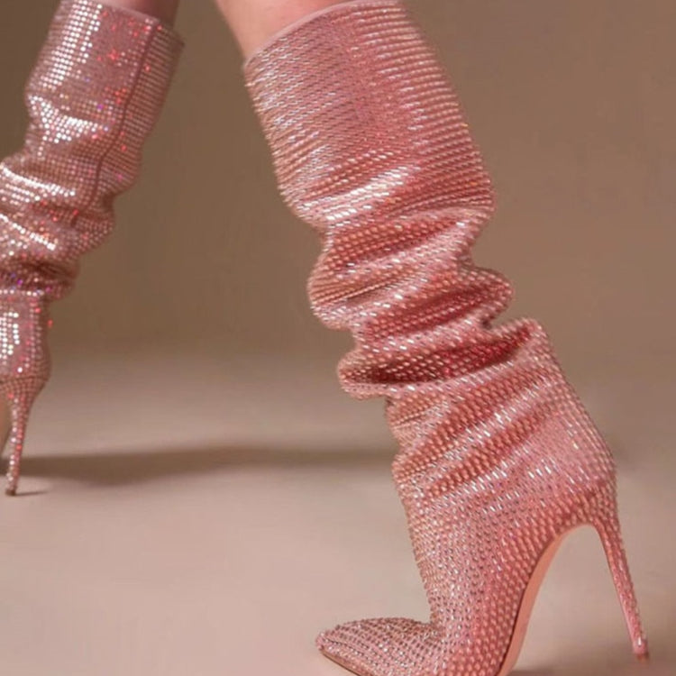 Women's New European and American Fashion Show Starry Sky High-heeled Rhinestone Pointed Nightclub Four Seasons Boots