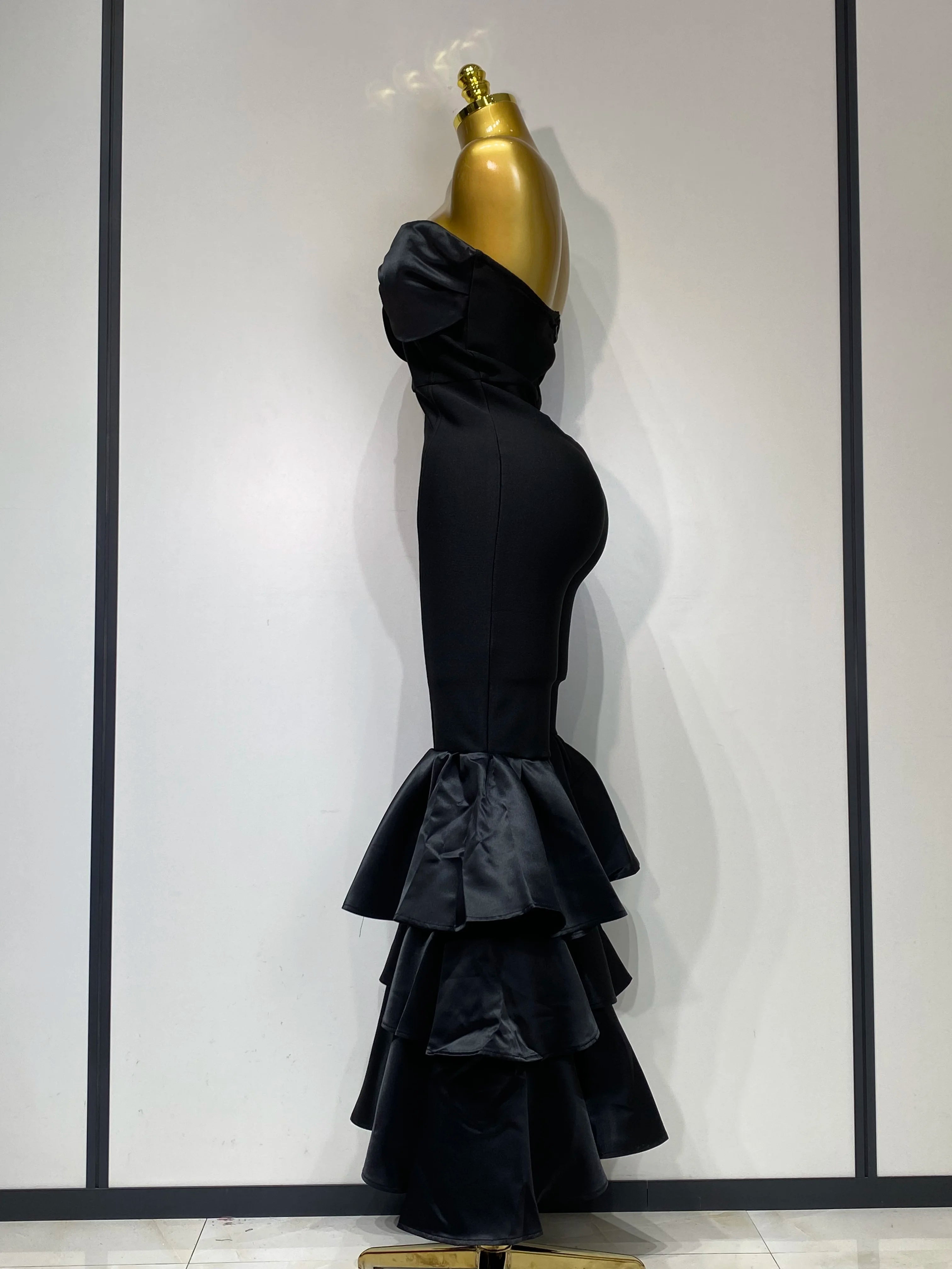 Women Luxury Birthday Sexy Strapless Ruffles Bodycon Flare Black Bandage Jumpsuit 2025 Celebrity Designer High Street Rompers