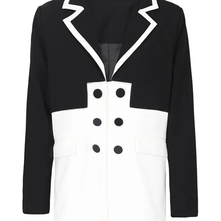 DEAT Fashion Women's Blazer Notched Collar Double Breasted Contrast Color Long Sleeve Suit Jackets Spring New Tide 17A2850 black