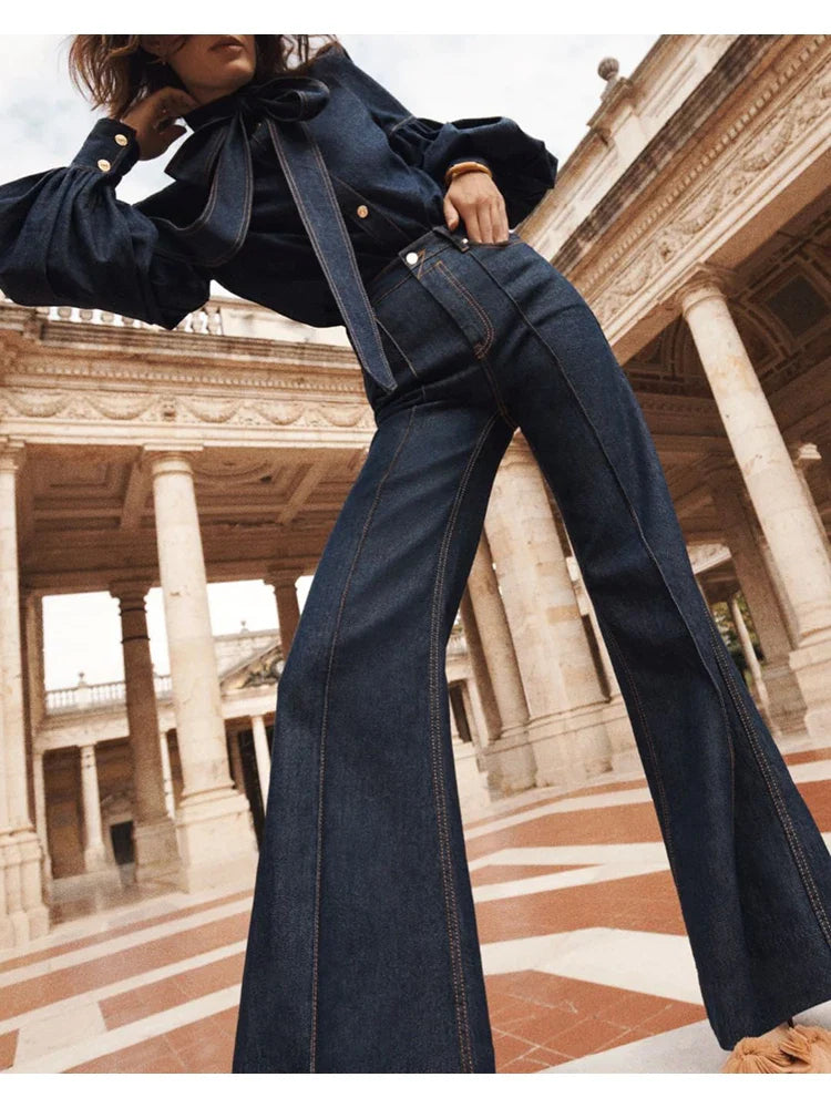 Modigirl Womens Vintage Jeans Pants Autumn Spring 20204 Fashion Bottoms Woman High-Waisted Straight Leg Denim Pants for Female Blue