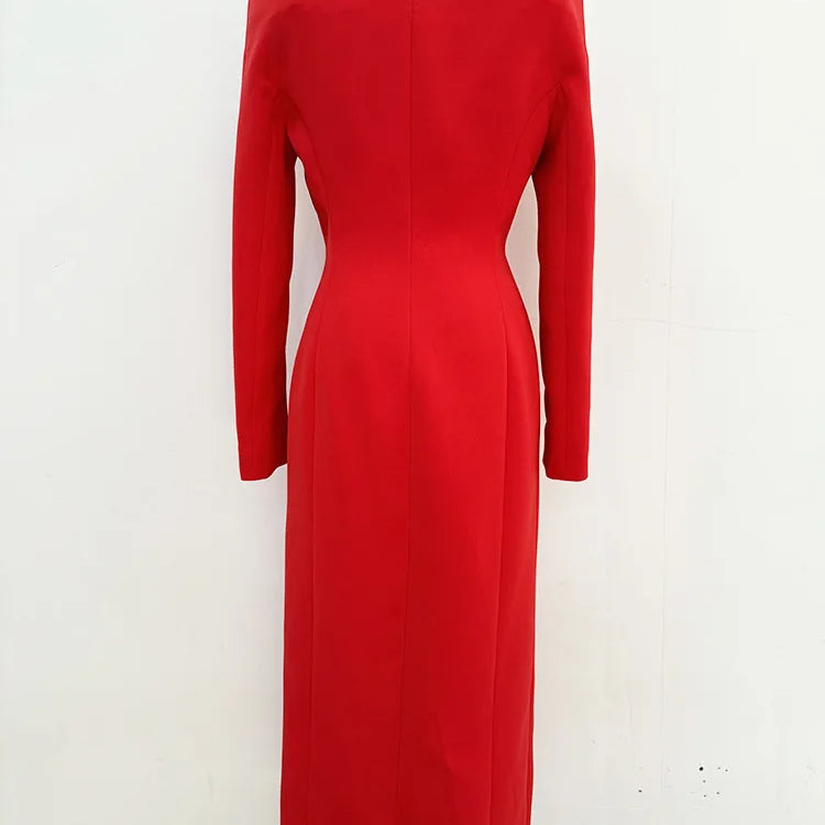 Black Red Color Women Long Sleeve Sexy Off the Shoulder Bodycon Mid-calf Evening Party Dress Celebrity Red Carpet Outfit