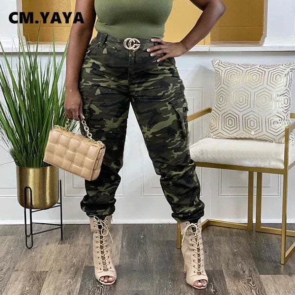 Women’s Camouflage Printed Slim Cargo Pants 2024 Spring/Summer Pocket Jogger Street Fashion Safari Trousers
