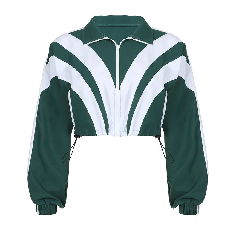 BIIKPIIK Contrast-color Women Tracksuits Sporty Fitness Fashion Two Piece Pants Sets Jacket + Pants Jogging Street Style Outfits Green Jacket ONLY