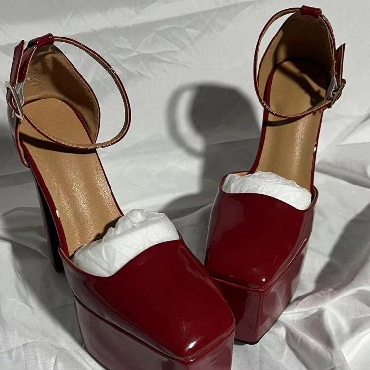 Spring and Summer New Women's High Heels Patent Leather Wedding Shoes Luxury Sexy Paris Fashion Banquet wine red
