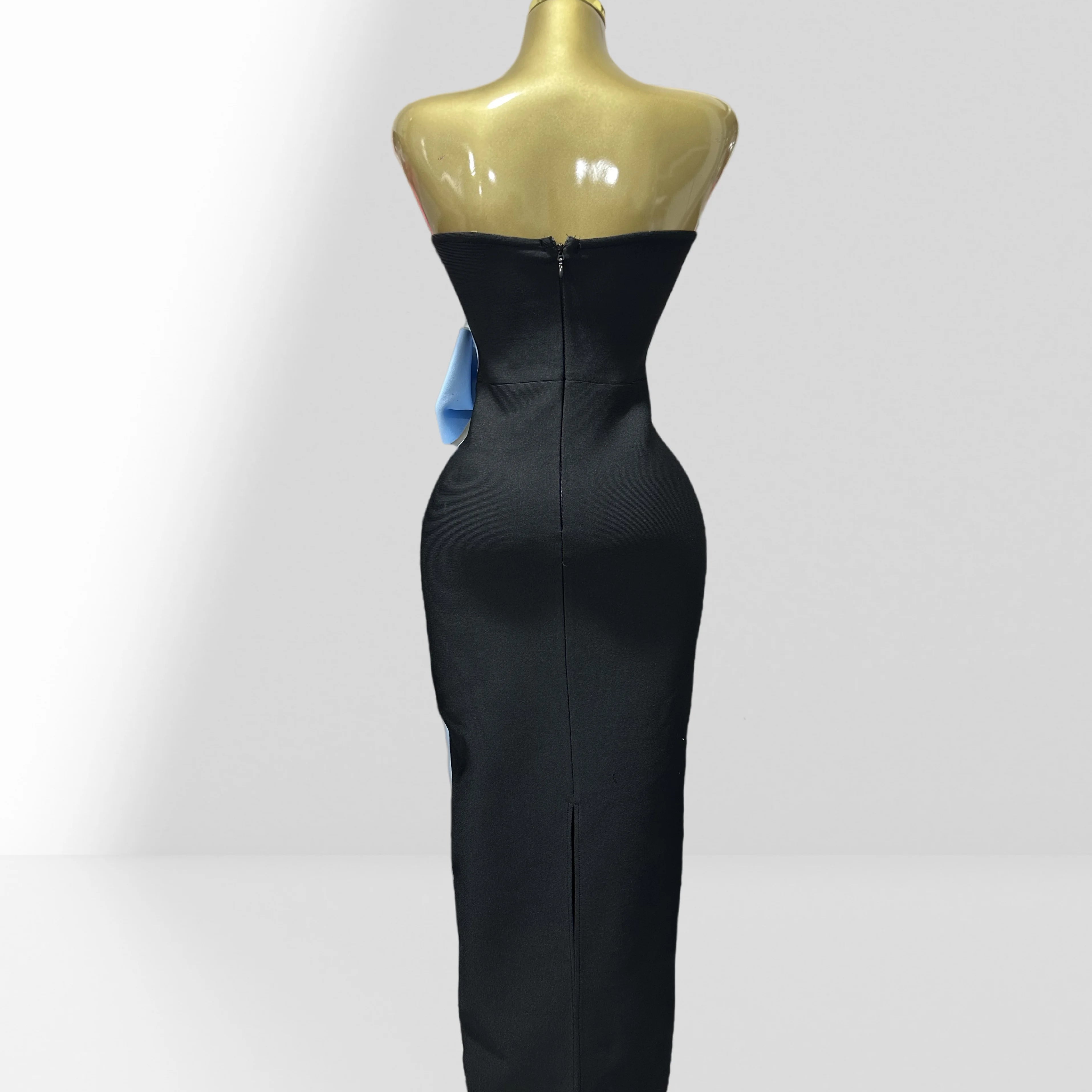 2025 Graceful Bow Sleeveless Strapless Sheath Black Bandage Ankle Lengh Dress Woman Party Vestido Celebrity Cocktail Outfit