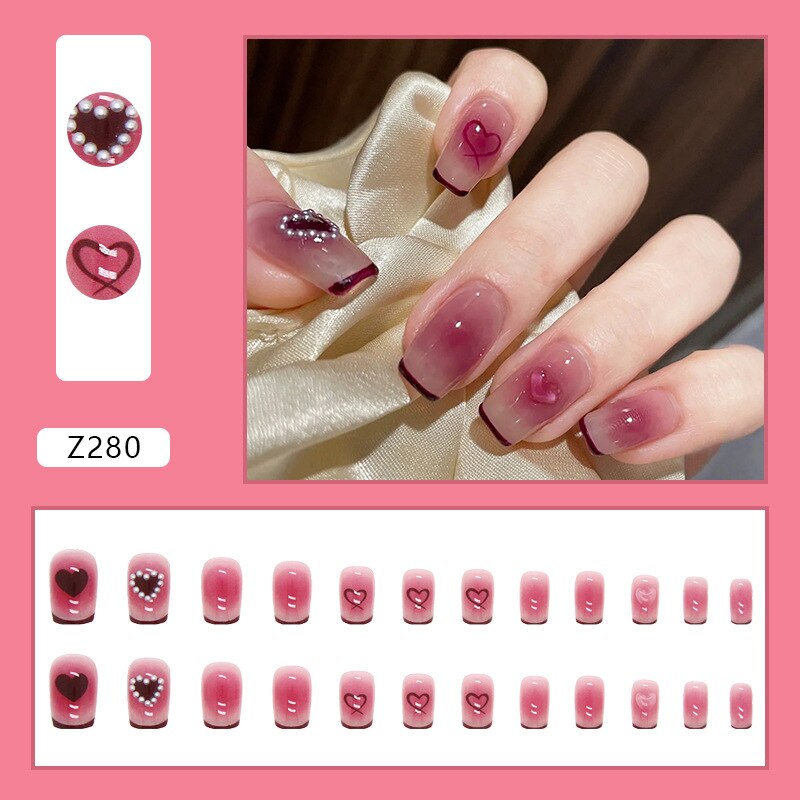 Reusable Adhesive Nail Short False Nails Press On Nails Tips Nails Fake Manicure With Glue Decorated False Nails Z280