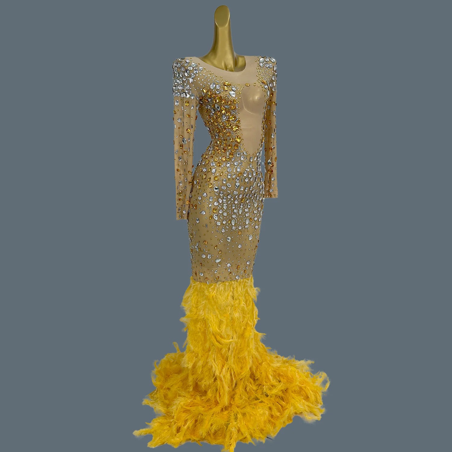 Gorgeous Feather Fishtail Gown for Women Birthday Celebrate Party Photograph Wear Luxury Dinners Sexy Evening Gown Baijinyumao