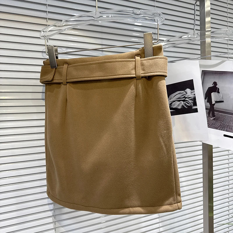 Winter New Fashion Style Double-Breasted Belted Woolen Short Skirt For Woomen Wrapped Hip A-line Skirts 11A07803