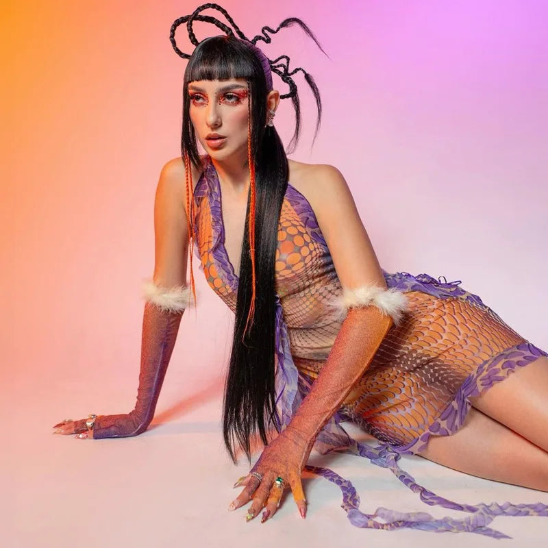 Gtpdpllt 3d Print Asymmetrical Fringed Dress Sexy Summer Outfits For Women Rave Festival Outfits Deep V Backless Short Dresses