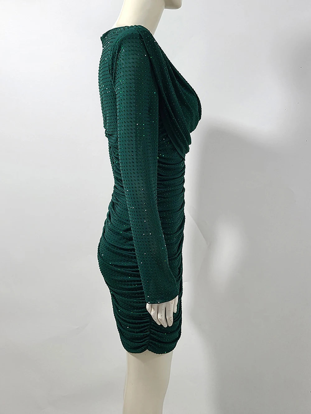 2025 New Rhinestone Long Sleeve Sexy Mini Dress For Women Fashion Shawl Collar Bodycon Club Dress Elegant Female Party Clothes