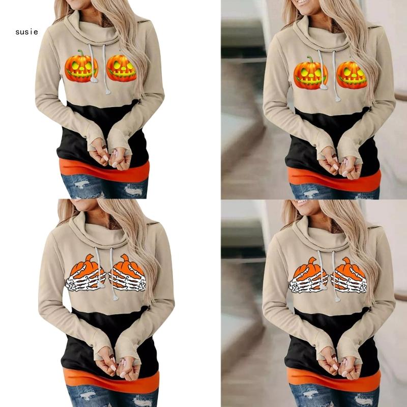 X7YA Womens Oversized Hoodies Sweatshirts Halloween Hooded Pullover Tops Sweaters Casual Loose Fall Fashion Outfits Clothes
