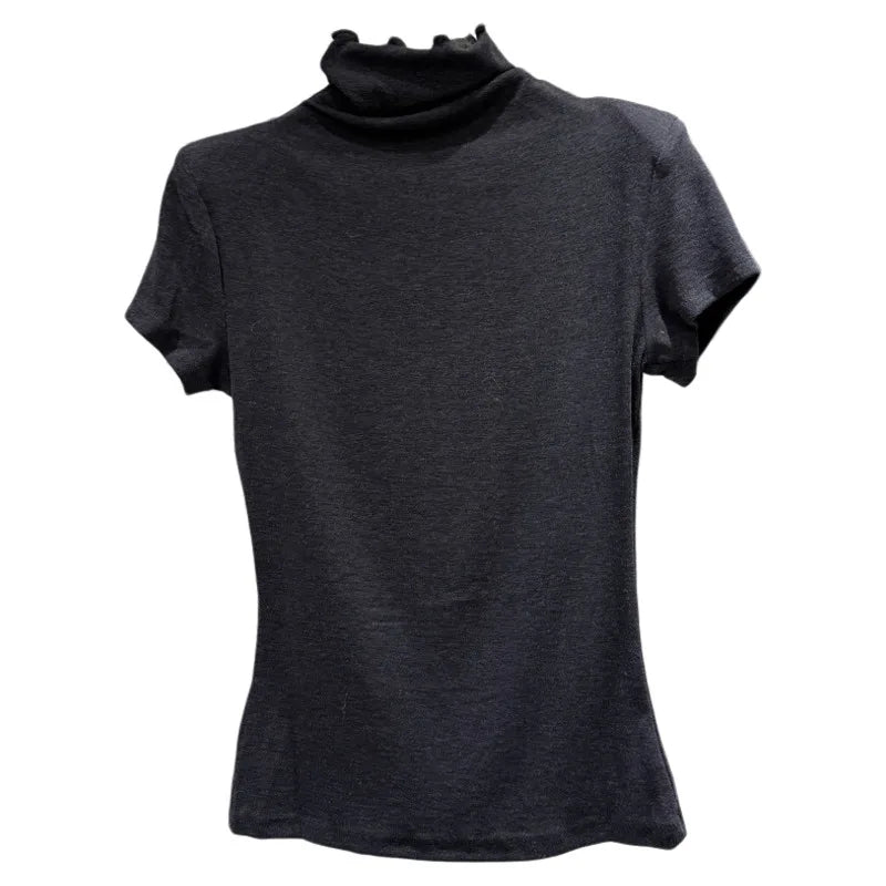 Winter New Fashion Solid Color Simple High Neck Shoulder Pad Short Sleeve T-shirt For Women Slim Fit Top 11A07774